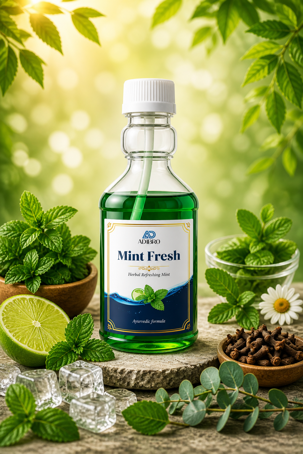 ADIBRO Mint Fresh Herbal Mouthwash for Bad Breath & Oral Care | Ayurvedic Mouth Rinse for Fresh Breath & Healthy Gums