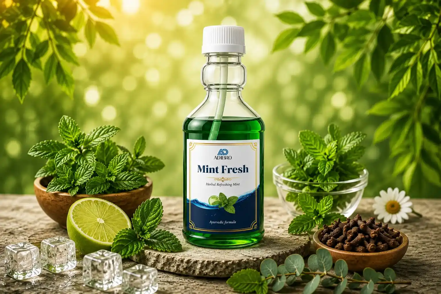 ADIBRO Mint Fresh Herbal Mouthwash for Bad Breath & Oral Care | Ayurvedic Mouth Rinse for Fresh Breath & Healthy Gums