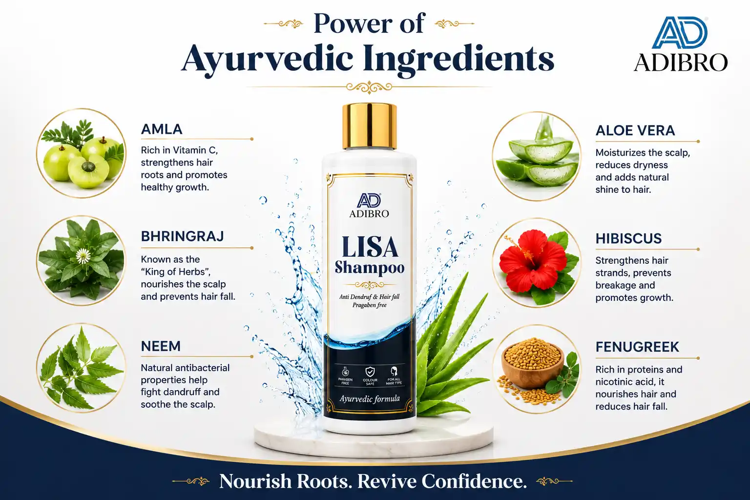 ADIBRO LISA Shampoo for Hair Fall & Dandruff Control | Ayurvedic Herbal Shampoo for Men & Women thumbnail 3