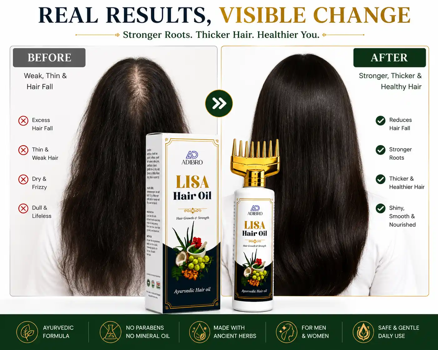 ADIBRO LISA Hair Oil for Hair Growth & Strength | Ayurvedic Herbal Hair Oil for Hair Fall Control & Scalp Care