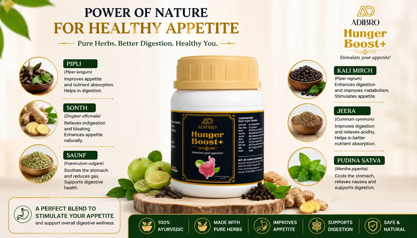 ADIBRO Hunger Boost+ Appetite Booster Powder | Ayurvedic Herbal Supplement for Healthy Digestion & Appetite Support thumbnail 7