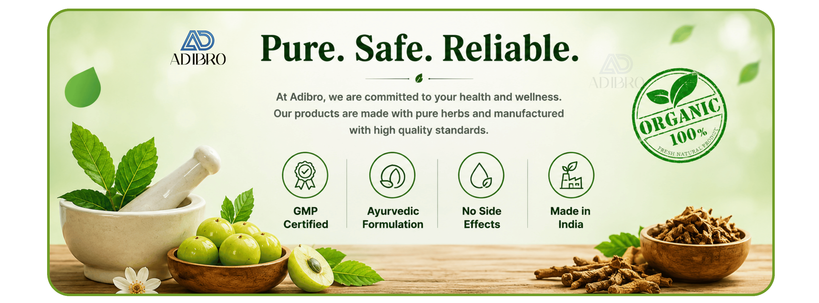 ADIBRO Pure Safe Reliable certification banner